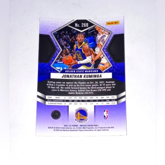 Jonathan Kuminga Rookie Card 2021-22 Panini Mosaic Basketball #268 - Picture 2 of 2